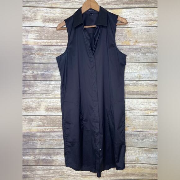 Theory 12 Walva sleeveless button front shirt dress in black - Picture 3 of 10